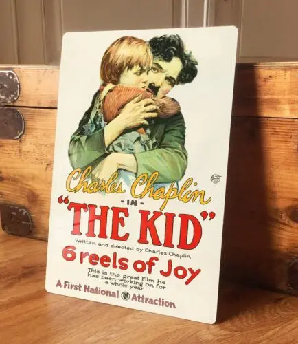 Charlie Chaplin Metallschild-Poster „The Kid Film“, Vintage-Filmplakat, 2 Größen, Aluminium