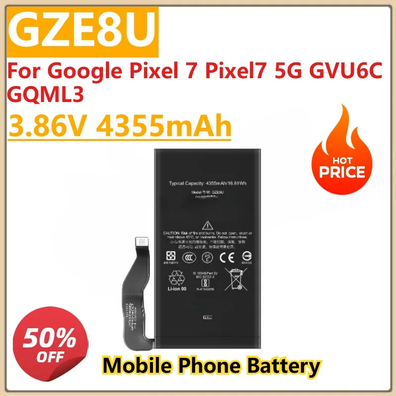 

New 3.86V 4355mAh GZE8U High Quality Phone Battery For Google Pixel 7 Pixel7 5G GVU6C GQML3