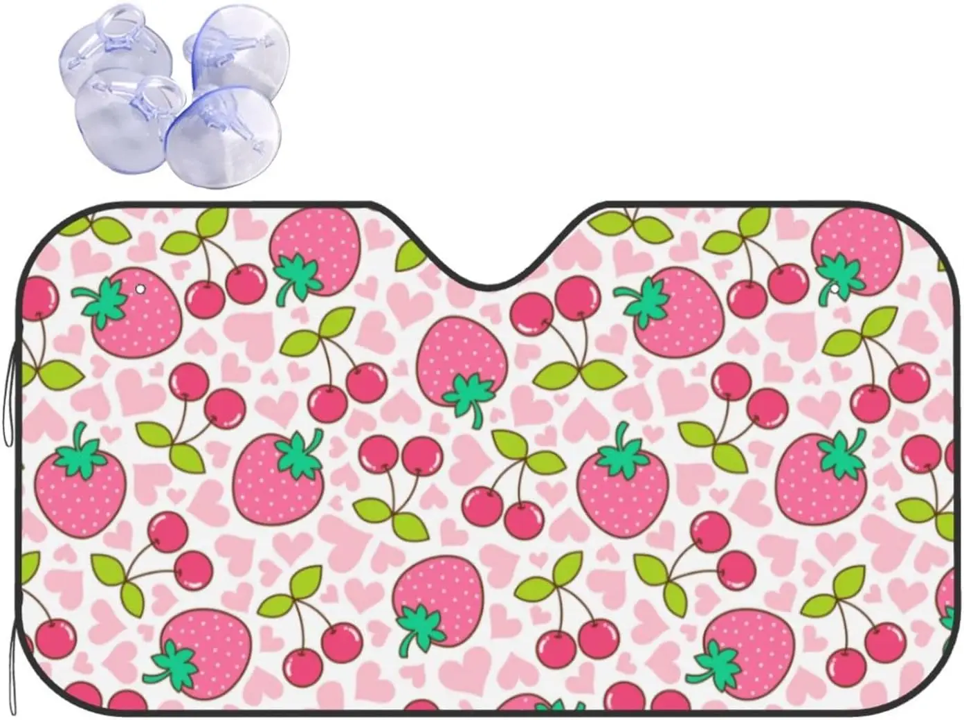 

Strawberry and Cherry Auto Sunshade Car Front Window Covers Foldable Sun Visor Protector UV Rays Keeps Your Vehicle Cool