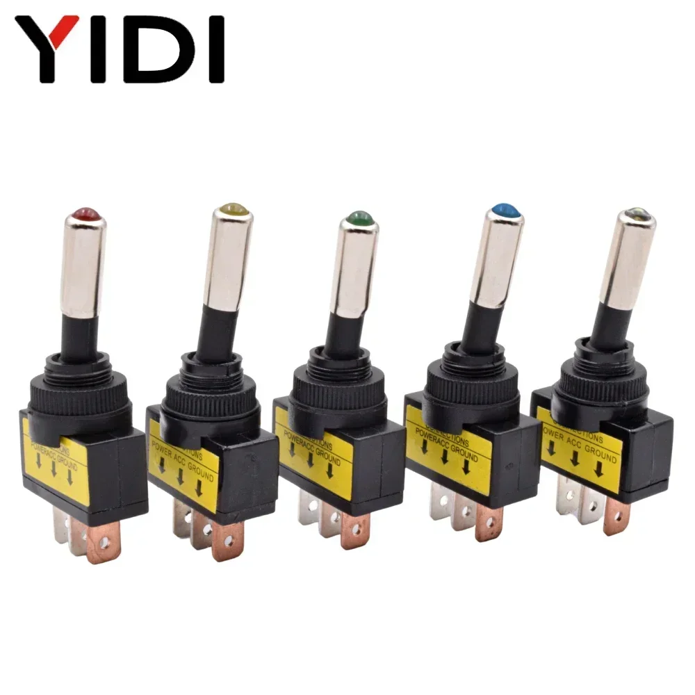 5/10pcs 12mm Auto Car Illuminated Toggle Switch ASW-15D SPST 2 Position 3pin ON OFF 12V 24V DC Red Green Blue Yellow White LED