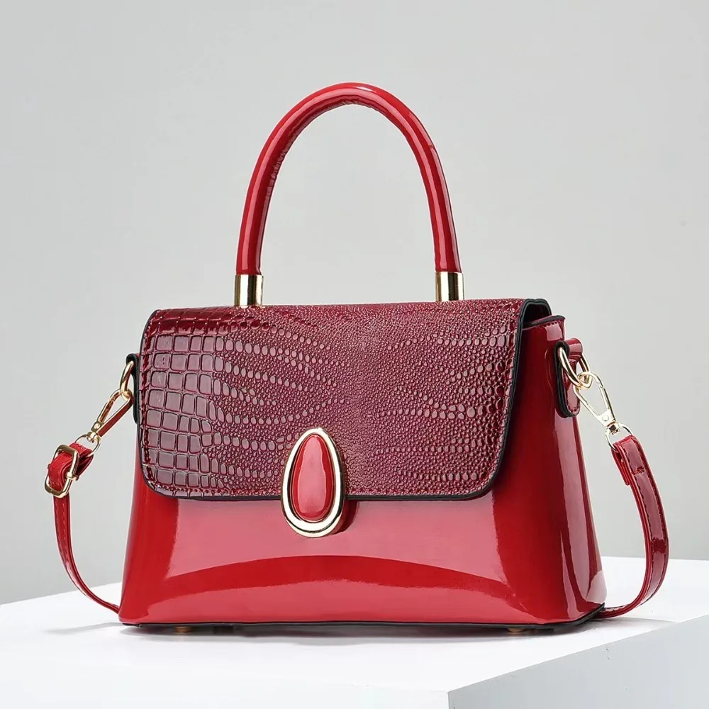 Korean Style Women Handbag Trendy PU Leather Pearlite Layer Shoulder Bags Small Square Pocket