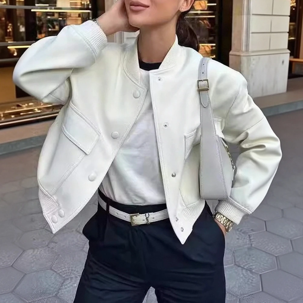 سترة الخريف النسائية عارضة عادي كم طويل البيسبول طوق زر من خلال مكتب سيدة معطف الاتجاه الموضة