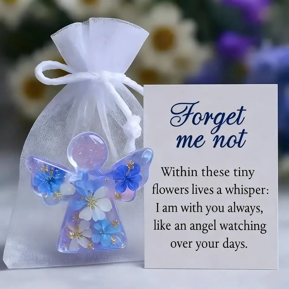 هدية Forget-Me-Not Angel المصنوعة يدويًا - تفاصيل معقدة، مع زهرة Forget-Me-Not الجميلة، هدية تزيينية لأصدقاء العائلة