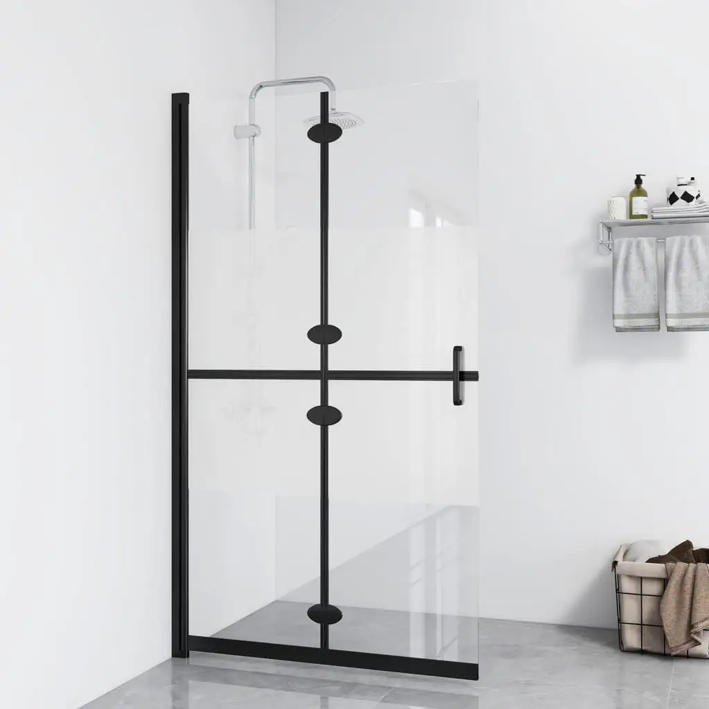 Foldable Walk-In Shower Wall - Half Frosted ESG Glass, 43.3x74.8, Space-Saving Design