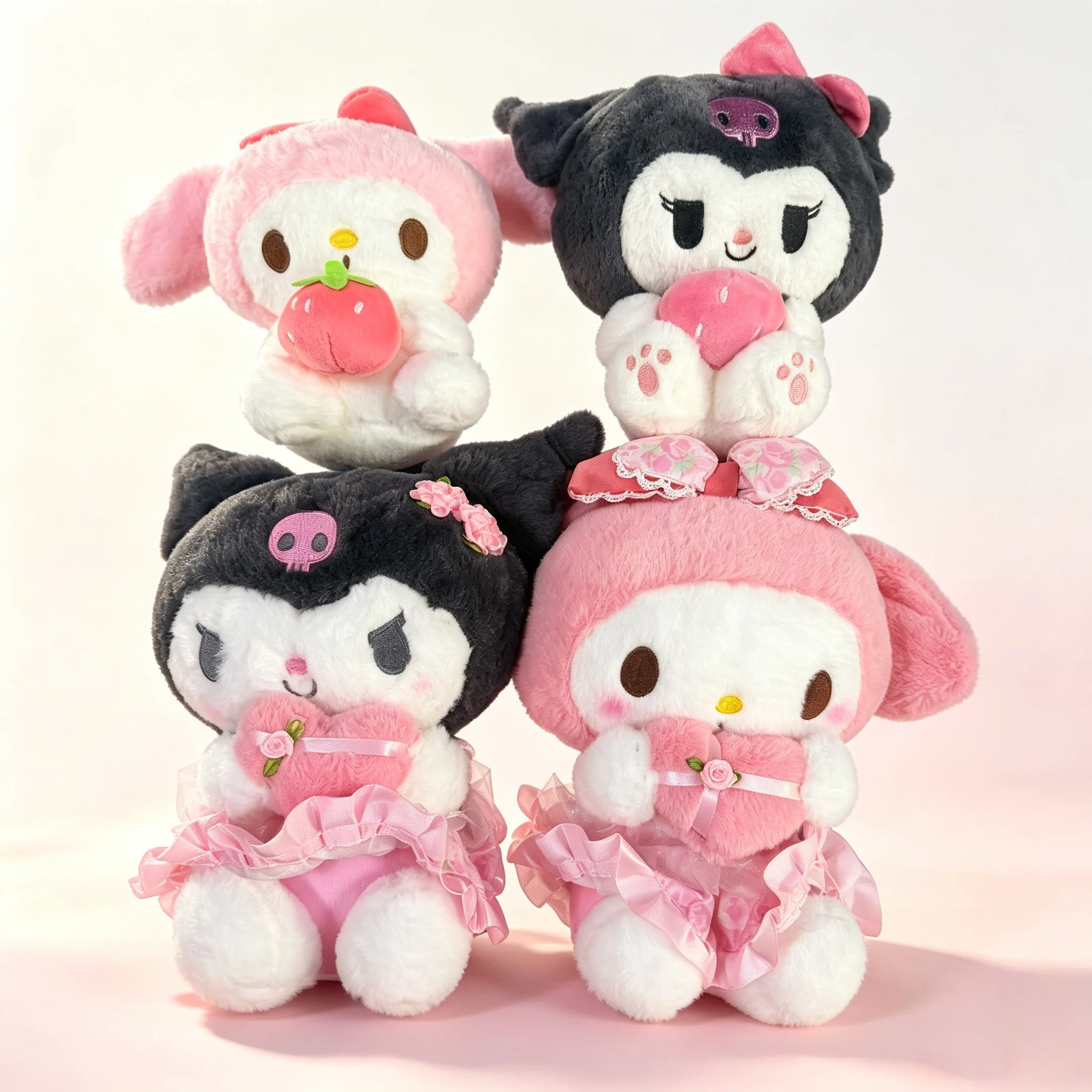 Heiß begehrtes 25/30cm Erdbeer-Kuromi-Kissen Plüschtier für Mädchen, weiches Stofftier, Erdbeer-Melody-Puppe als Geburtstagsgeschenk für Mädchen.