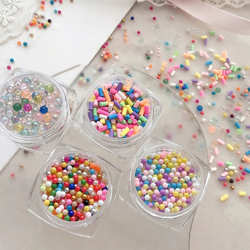 1 caja de Mini macarrón con burbujas para uñas, abalorio 3D de resina a todo Color, Caviar de caramelo, decoración de cuentas para uñas, accesorios para uñas DIY