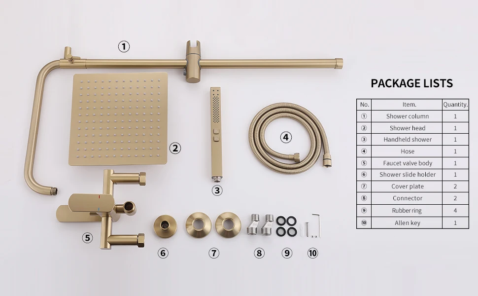 xx-High Quality Single-Handle Brushed Gold Brass Wall-Mounted Rainfall Shower Head Ceramic 3-Function Soft Shower Set For Hotel^