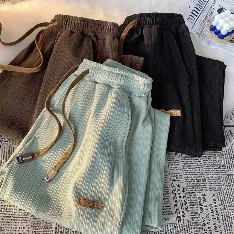 

American Sle Ice Silk Casual Straight Leg Pants Thin Men's Korean Version Trendy Wide Leg Comfortable Simple Inner Wear Loo...