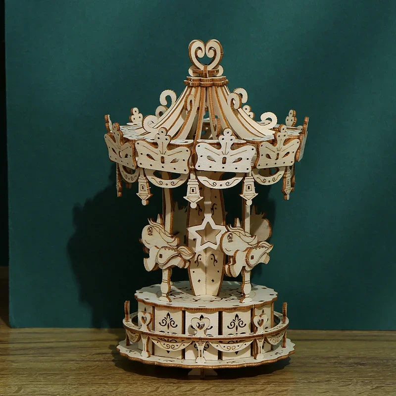 Rompecabezas de madera 3D DIY, kits de modelos de carrusel romántico, engranajes mecánicos, modelos ensamblados, rompecabezas de juguete para niños, regalos