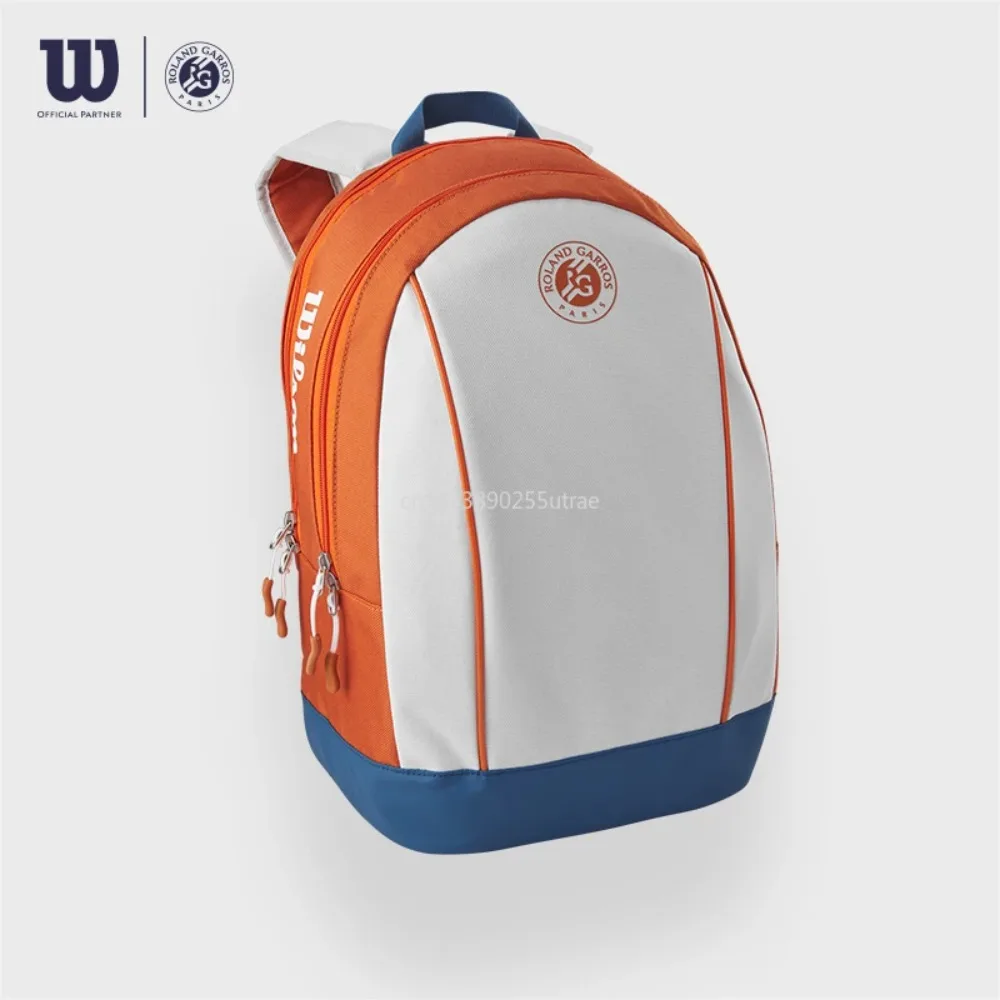 01.- Sac à dos de l'équipe Roland Garros pour enfants, sac de tennis double initié, grande capacité, style français ouvert, orange, bleu, gris, 2024