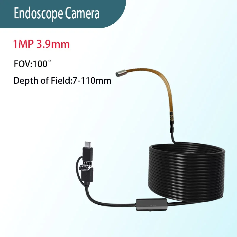720P 3.9mm Industrail Endoscope 3in1 Micro USB Type-C Single Camera for Android Phones Waterproof Pipe Inspection Borescope