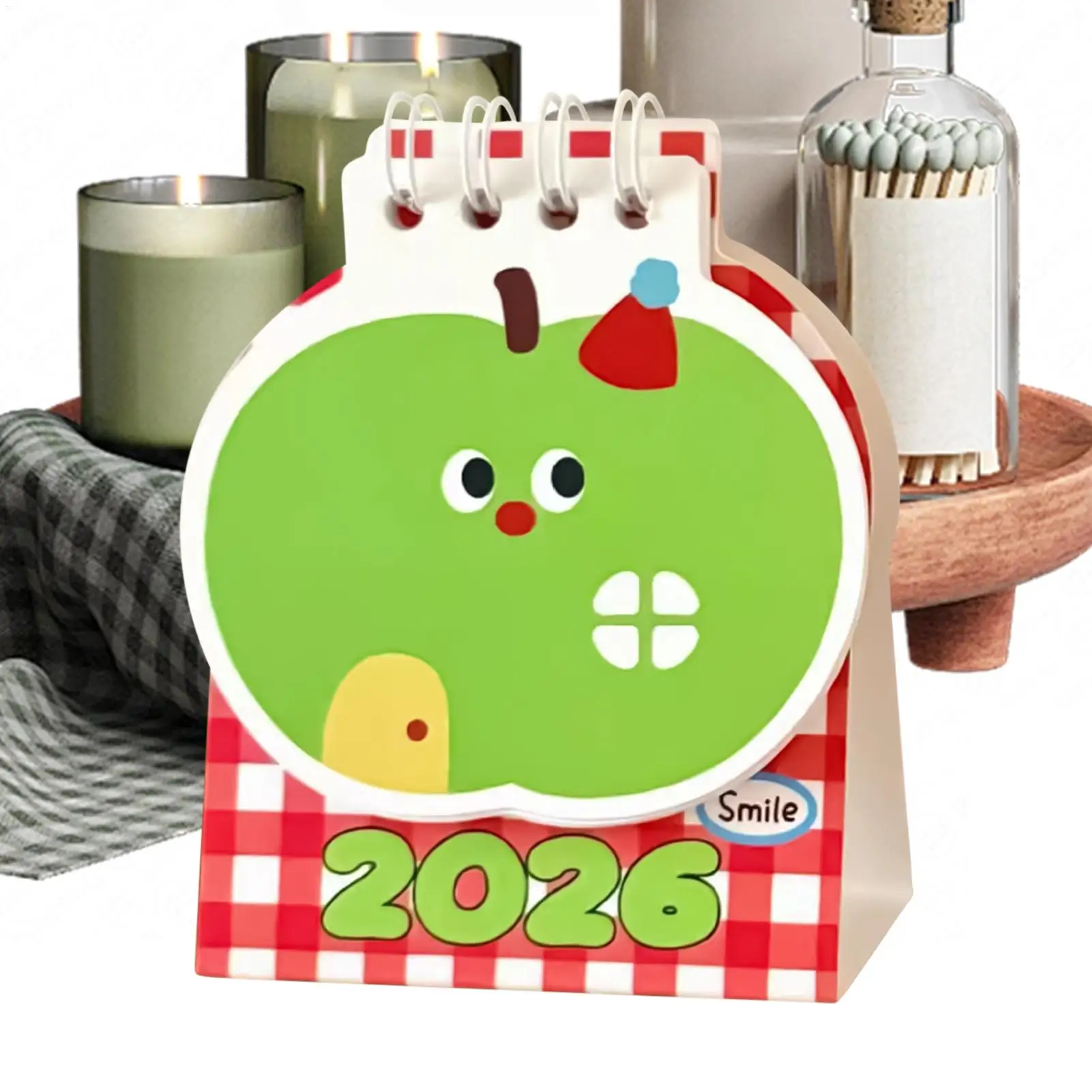 

2026 креативный мини-календарь с яблоками, милый настольный планировщик с фруктами, ежемесячный настольный календарь, студенческий декор, мини-календарь для домашней школы