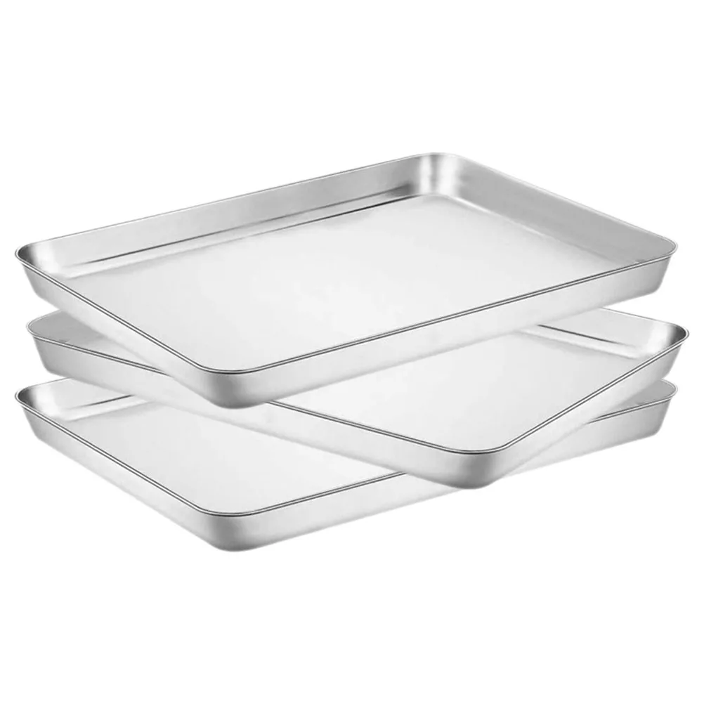 

3pcs Stainless Steel Baking Pan 26 5x20 5x2 5cm Rectangular Tray Kitchen Food Container Cookie Roasting Fits Ovens Barbecues