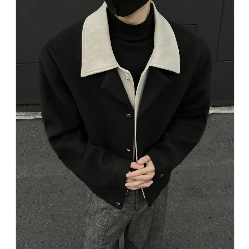 

Ele Retro Men's Woolen Jaet Youthful Vitali Sle Long Sve Single Button Closure Classic Collar Color Winter...