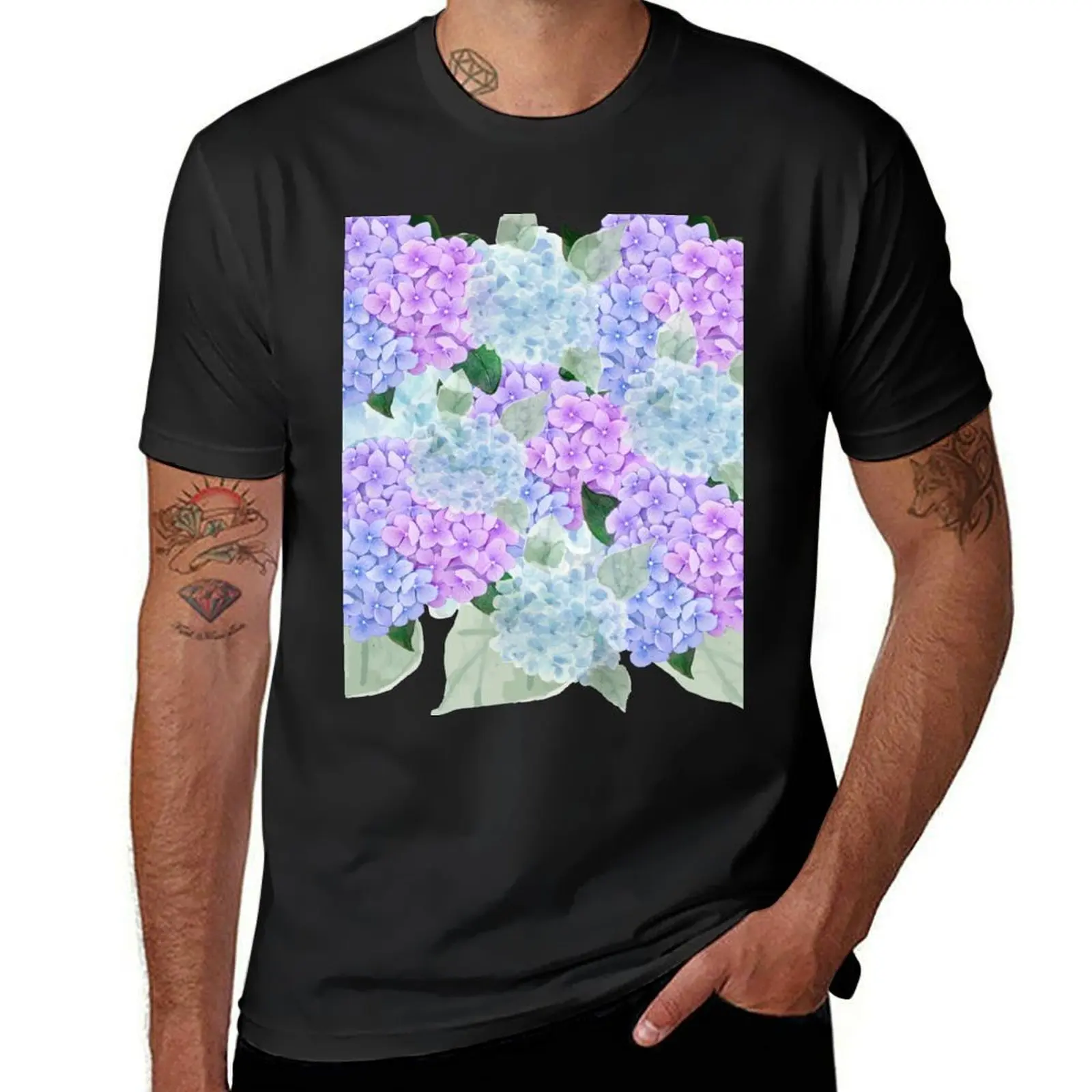 Blue hydrangeas T-Shirt plus sizes aesthetic clothes sports fans t shirt for men