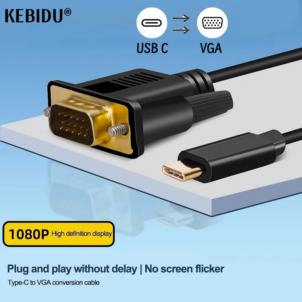 1080p usb c para vga cabo tipo c 3.1 vga conversor adaptador cabo banhado a ouro 1.8m para portátil uhd projetor de vídeo externo