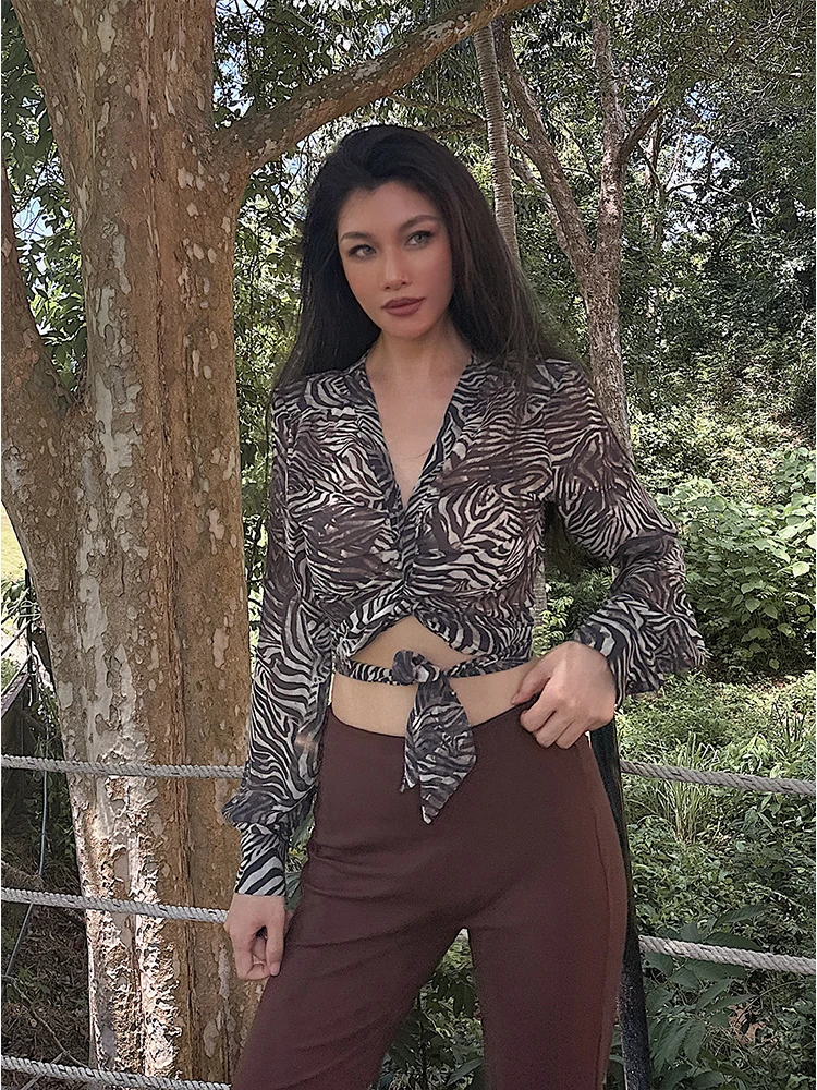 

Тонкая накладка на плечо с узором зебры, длинный рукав, V-образный вырез, градиентное распределение цвета, черно-белый, для повседневной носки, в стиле "Лав Блэк", для владельцев бизнеса.