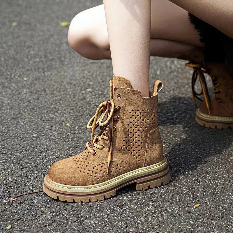 

Outdoor Hollow Women's Boots 2025 New Summer Travel Breathable Short Boots Brown Western Mountaineering Comfortable Denim Boots