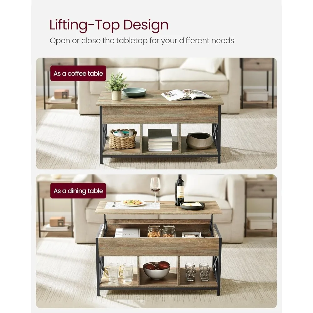 Stolik kawowy z podnoszonym blatem, stolik kawowy z podnoszonym blatem i półką do przechowywania, ukryte przegródki i podnoszony blat, do salonu, biura