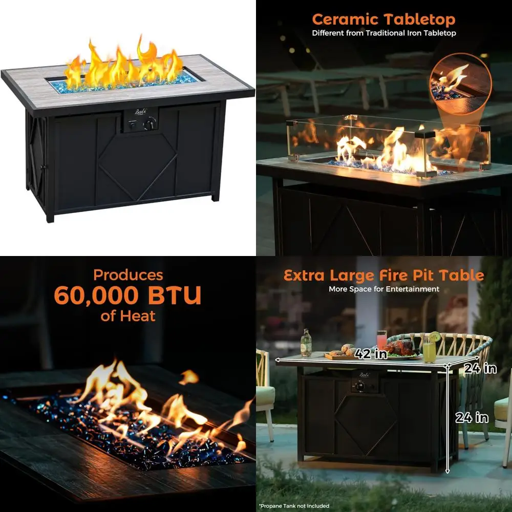 

Rectangular Propane Gas Fire Pit Table, 42 Inches, 60,000 BTU Outdoor Patio Backyard Deck Balcony Fireplace