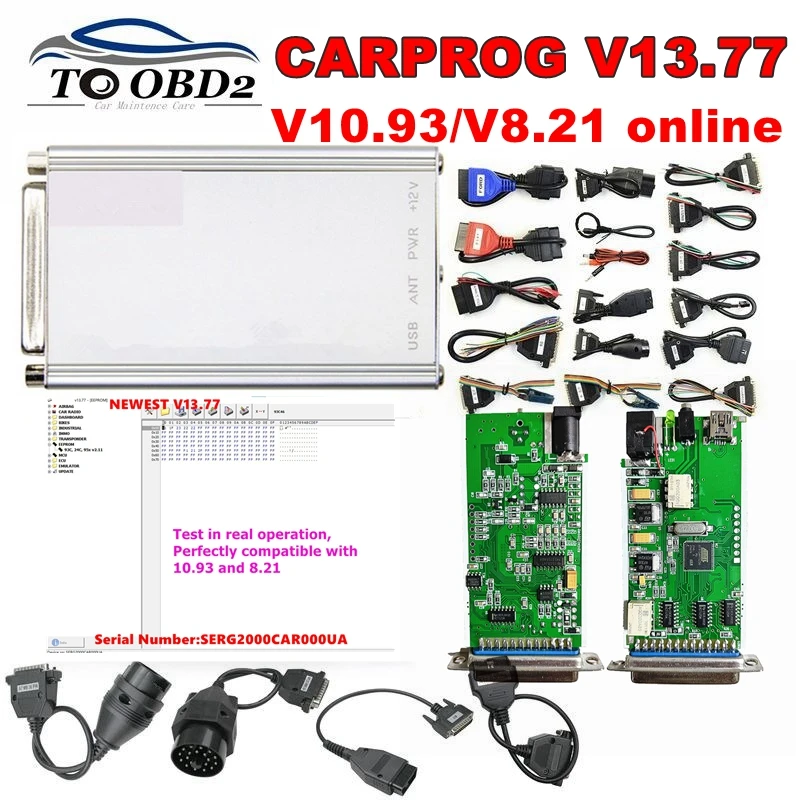 

Newest V13.77 Carprog V10.93 V8.21 Full 21 Adapters Car Prog 10.93 8.21 ECU Chip Tuning Online ECU Programmer Airbag Reset Tool