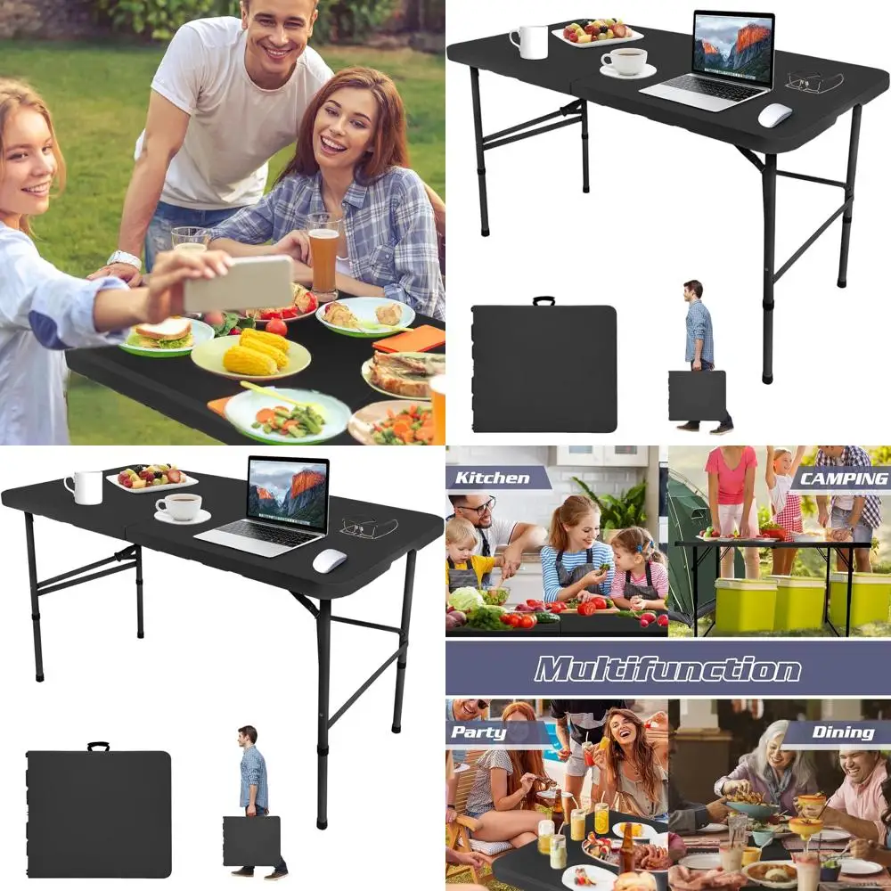 

Прочный складной стол на 4 фута для использования на открытом воздухе и в помещении, идеально подходит для пикников, вечеринок и кемпинга (черный)