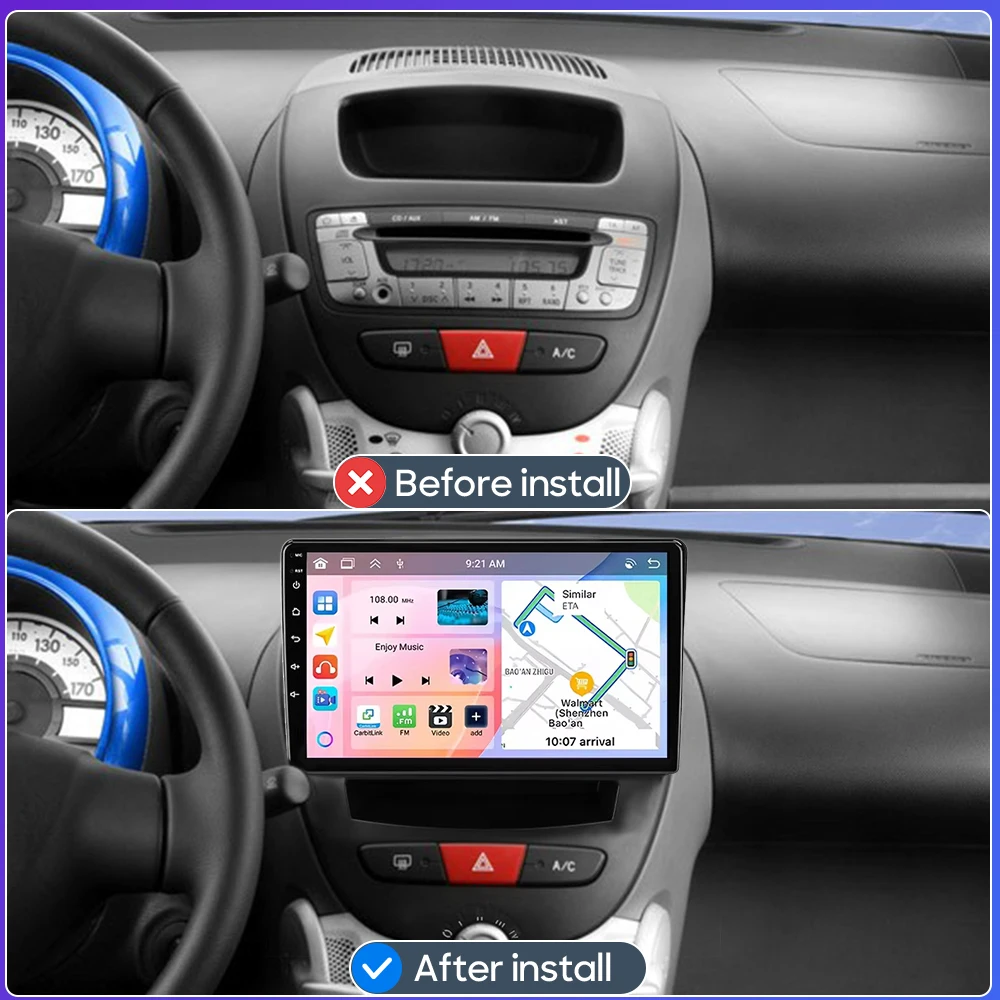Car Multimedia Player For Peugeot 107 Toyota Aygo Citroen C1 2005 - 2014 Android 16 Radio Carplay Auto 2din GPS Navigation Video