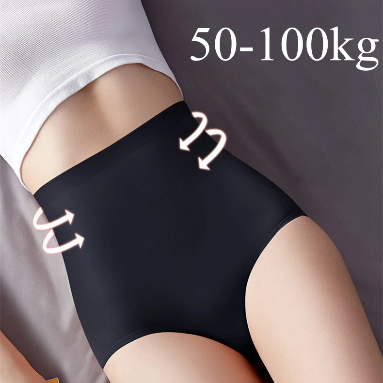 Plus Size women Panties ice silk Sexy Slimming Underwear Women High Waist Control Panties Breathable underpants 50-100kg