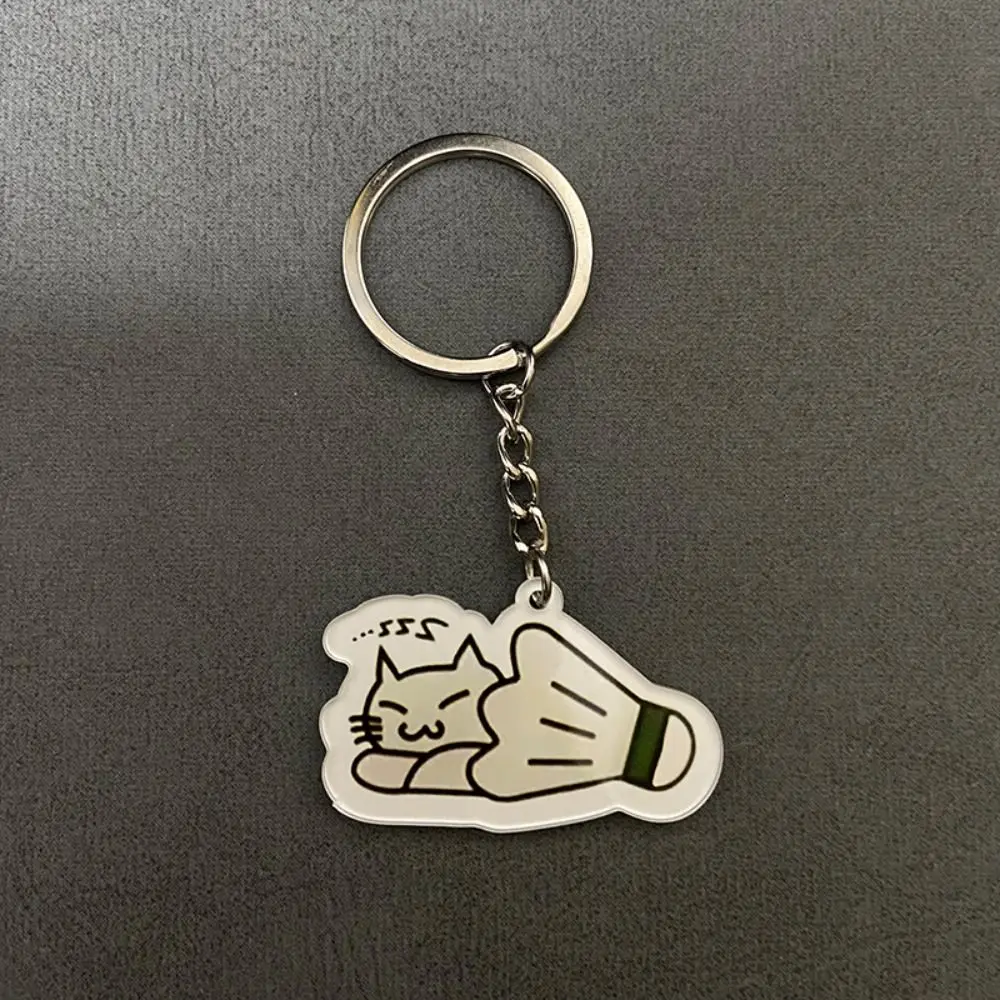 Anime Car Bag Keychain Cartoon Cat Play Badminton Cute Pendant Girly Items DIY Decoration Accessories Friend Gift