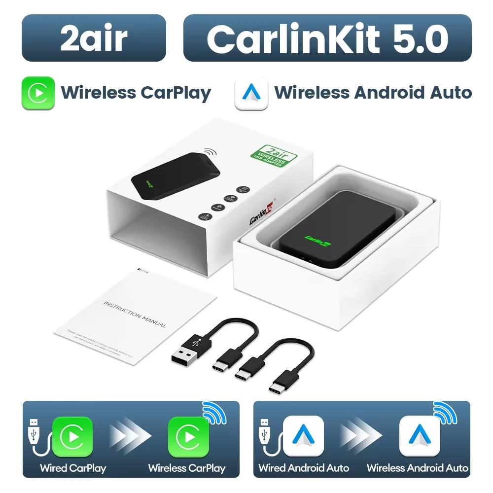 CarlinKit 5.0 Bedraad naar draadloos Android Auto Box Draadloze CarPlay-adapter Smart Car Ai Box WiFi Bluetooth Auto Connect Plug & Play