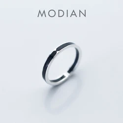 Modian Fashion Simple Black Ring for Women Genuine 925 Sterling Silver Open Adjustable Finger Ring Korea Style Fine Jewelry Gift
