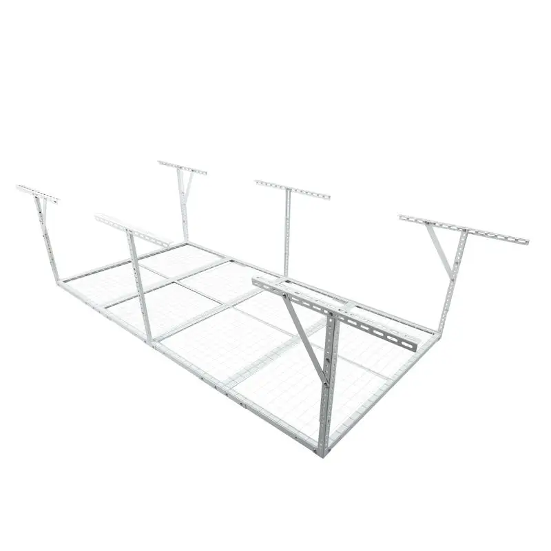 

Heavy-Duty 3'x8' Garage Ceiling Storage Rack, Adjustable 22"-40" Drop, 600 lb Capacity, Metal, White Finish