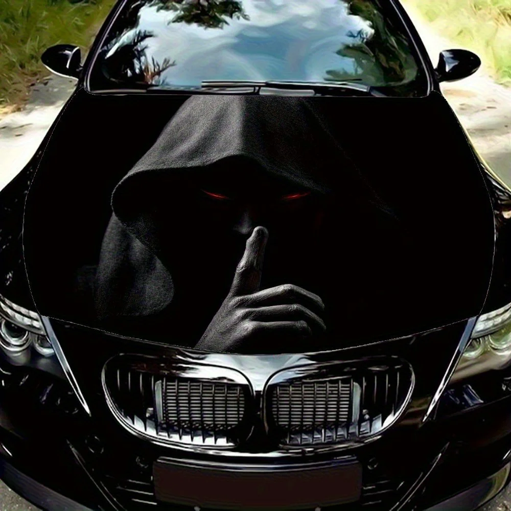 

Red Eyed Hooded Skeleton Pattern Design Car Hood Sticker, Personalized And Fashion Vinyl Sticker, Suitable For All Car Models, C