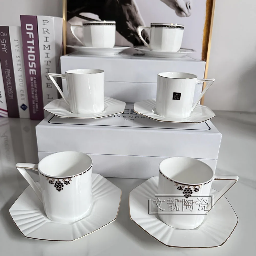 European Bone China G Home Octagon Coffee Cup Saucer To Cup High-grade Delicate Small LuxuryClassical Light Luxury Brand Cup