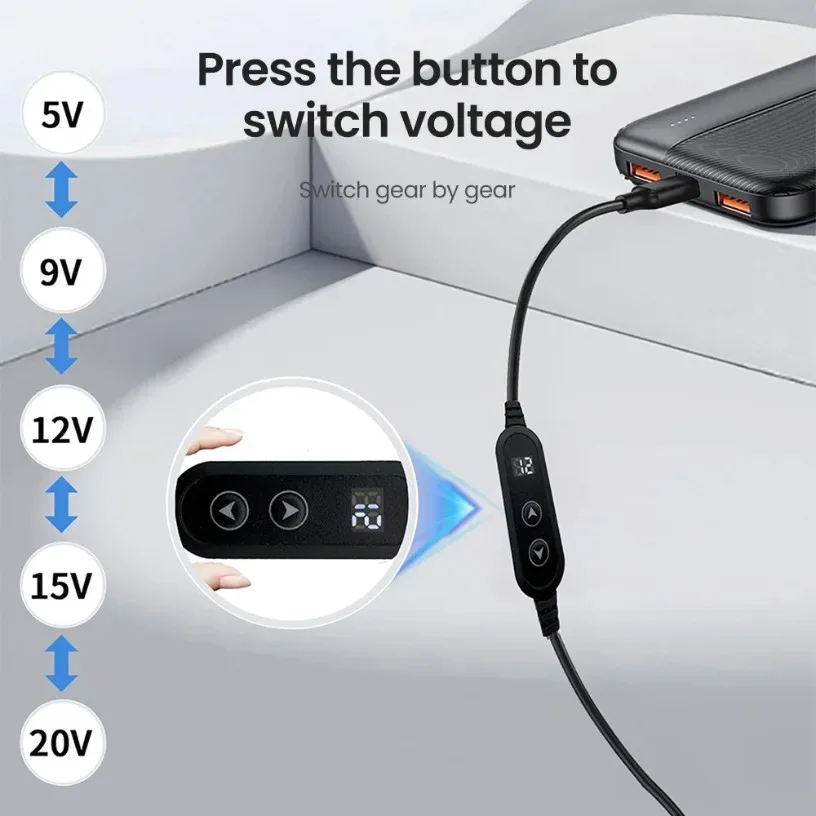 Power Boost Cable Type C To DC 5V/9V/12V/15V/20V USB Cable Boost Converter Adjustable Voltage 65W Fast Charging Cable 8 Adapters