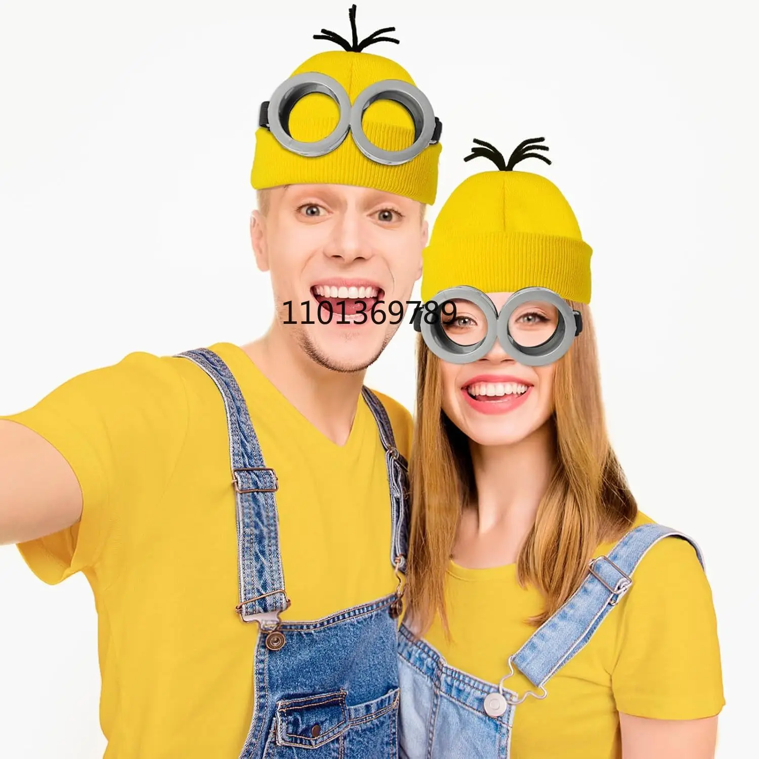 Accessoires de Costume de minions d'halloween pour adultes, lunettes/bonnet jaune/gants pour hommes et femmes, ensemble de fête Cosplay disfraz 3 pièces