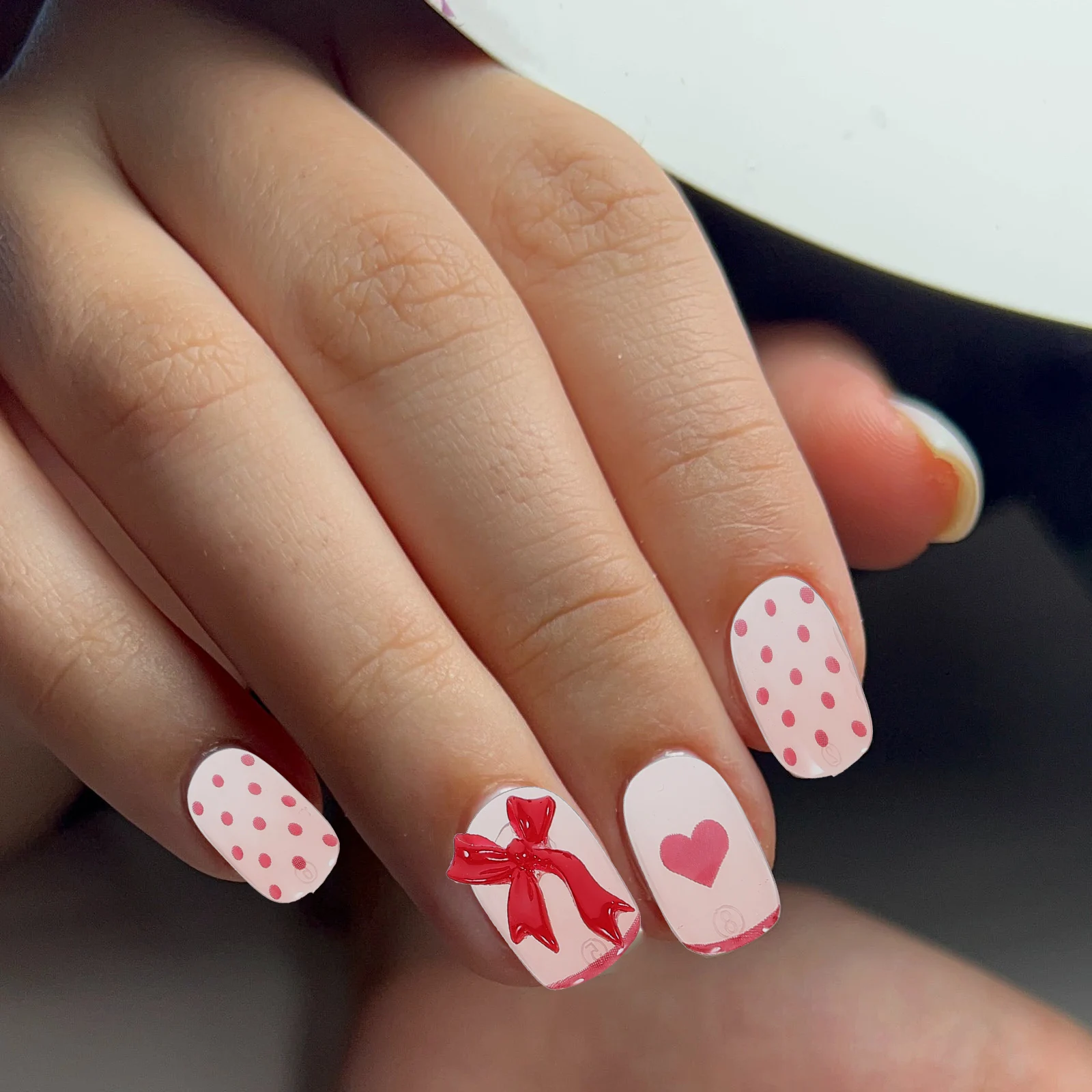 

24pcs Press On Butterfly Bow Fake Nail Art Supplies Dots Women Medium Size False Nails Tips Manicure Accessories Nail