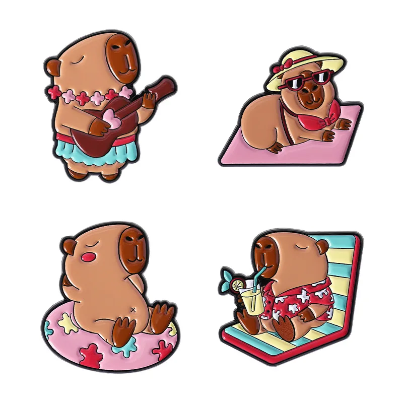 Enamel Pin Cartoon Card Bala Capybara Cute Vacation Cute Fashion Decoration Metal Badge Women's Brooches Badges on Backpack Pins