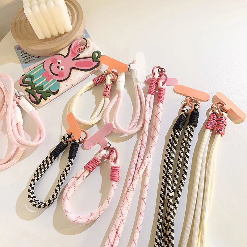 Stylish Nylon Phone Lanyard Universal Phone Accessories Keychain Phone Wrist Straps Candy Colors Simple Phone Case Strap Card