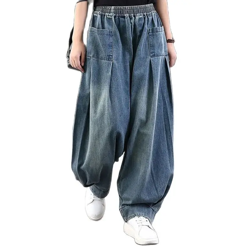 

Свободные джинсы Harlan большого размера, женские весенне-осенние новые джинсовые брюки Fat MM Radish, эластичные повседневные брюки с высокой талией и диким фонариком