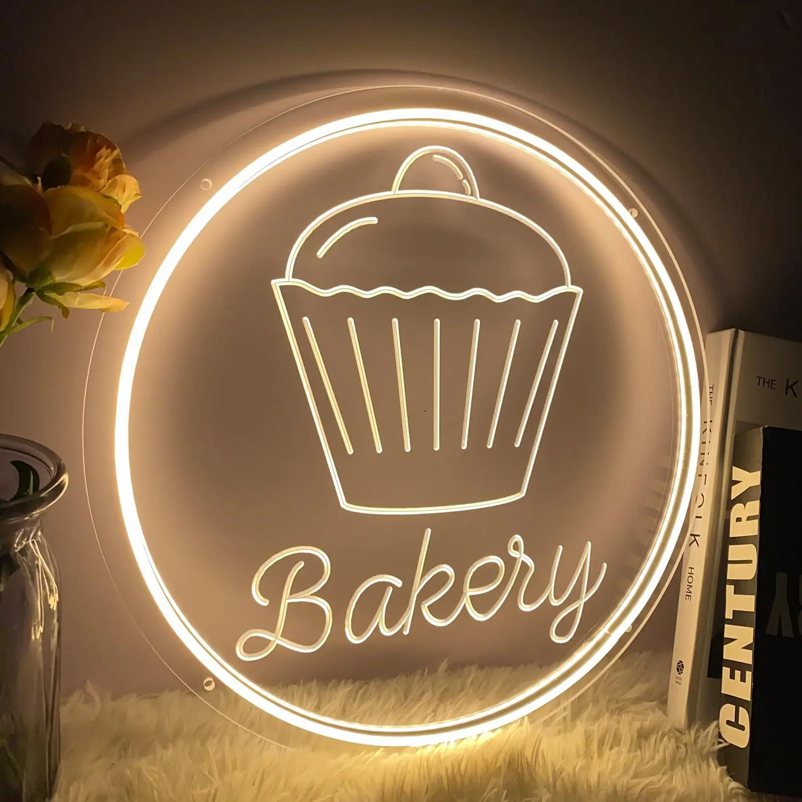Bakery LED Neon - Transparent Acrylic Design, USB Powered Dimmable LED Neon, Suitable for Bakeries, Cafes, Party Wall Art