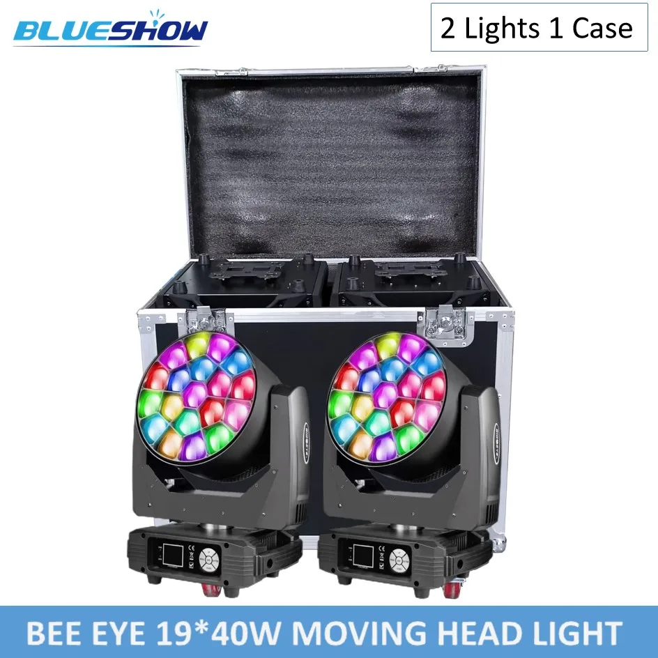 

2pcs 19x15W RGBW LED Bee Eye Beam Moving Head Stage Lights with Flightcase 19x15W Zoom Wash Clay Paky DMX Control for Events