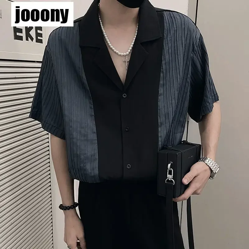 

Корейские рубашки, мужская одежда, летняя мода 2024, новые повседневные топы, универсальная рубашка с коротким рукавом, модная рубашка с отложным воротником на пуговицах, свободного кроя