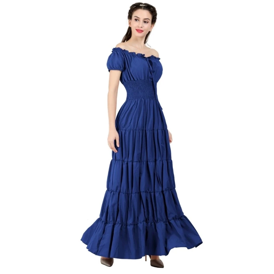 عصر النهضة القرون الوسطى فستان المرأة الأيرلندية قبالة الكتف قصيرة الأكمام مرونة الخصر أنيقة مثير فستان طويل ملابس حفلات الزفاف