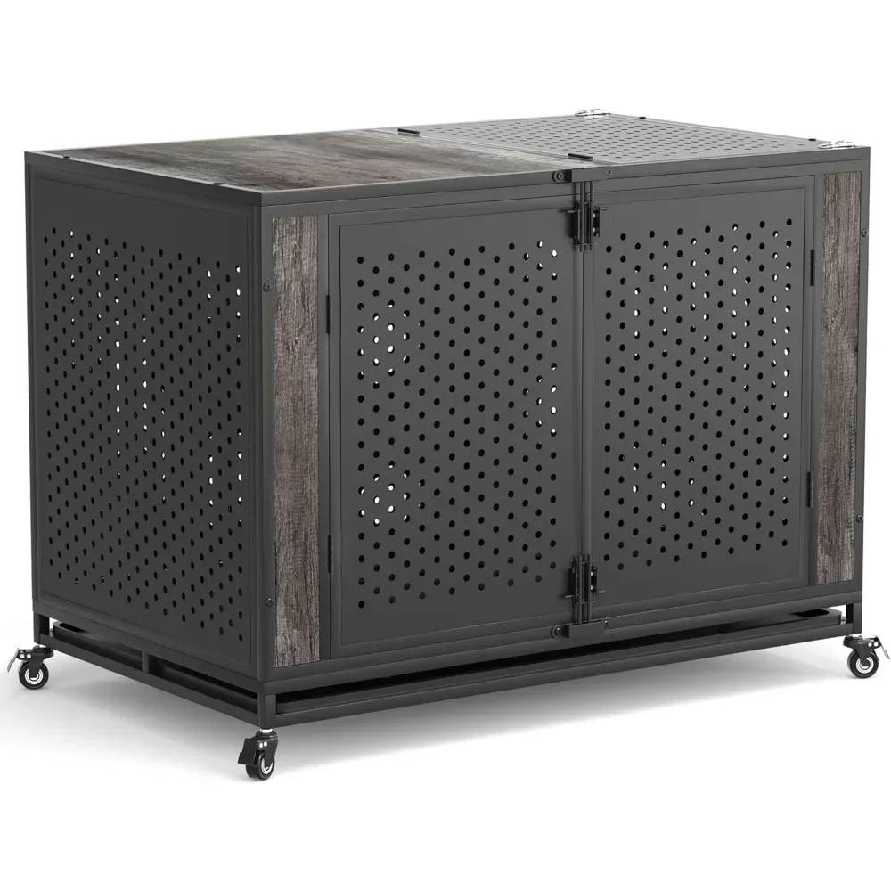 

48" Heavy Duty Dog Crate Furniture for Extra Large Dogs, Enclosed Design with 0.5 inch Holes, Indestructible Metal Kennel