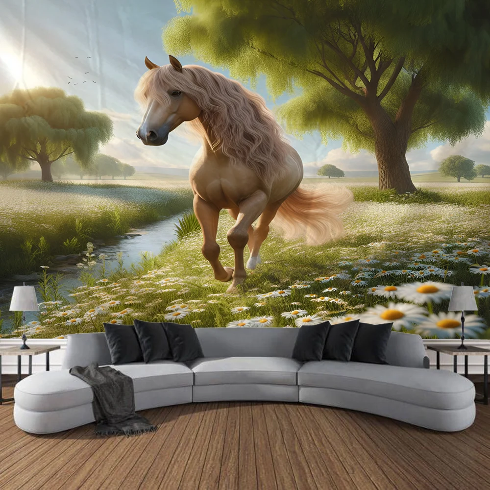 A Galloping Horse Tapestry Wall Art, Large Tapestry Mural Decoration, Home Bedroom, Living Room Decoratione