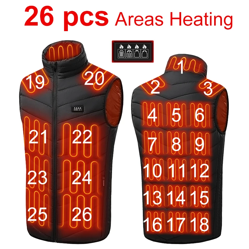 

Men Heated Vest 26 Areas Jacket Heated Winter Womens Heater Jacket Thermal Vest Body Warmer Outdoor sports Coat 6XL