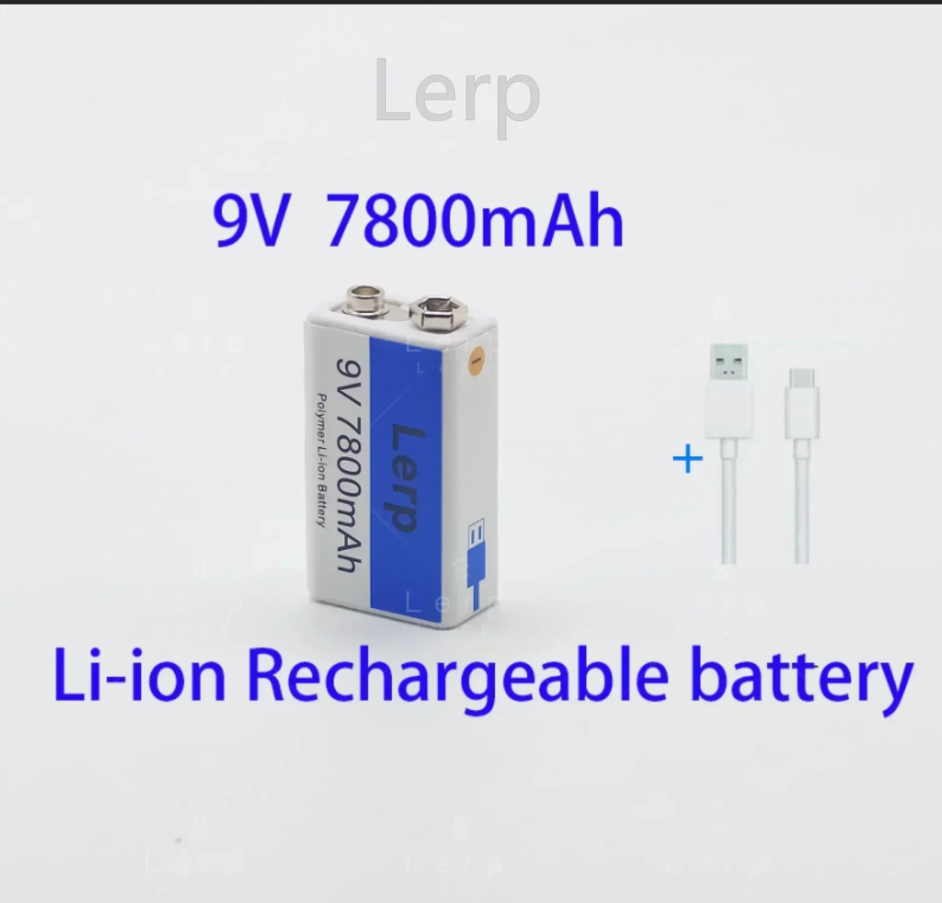 

9V New Rechargeable 7800mAh Lithium - ion Battery and Charging Cable Ideal for Toys, Mics, Remotes & KTV