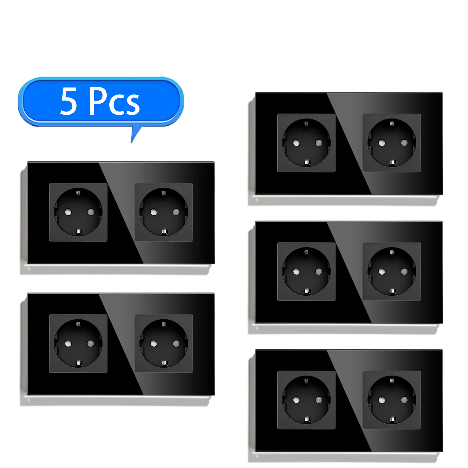 BSEED Wandsteckdosen, Glasrahmen, Doppelsteckdosen, 16 A, EU-Standard, 110 V – 240 V, Steckdose, Wandsteckdosen