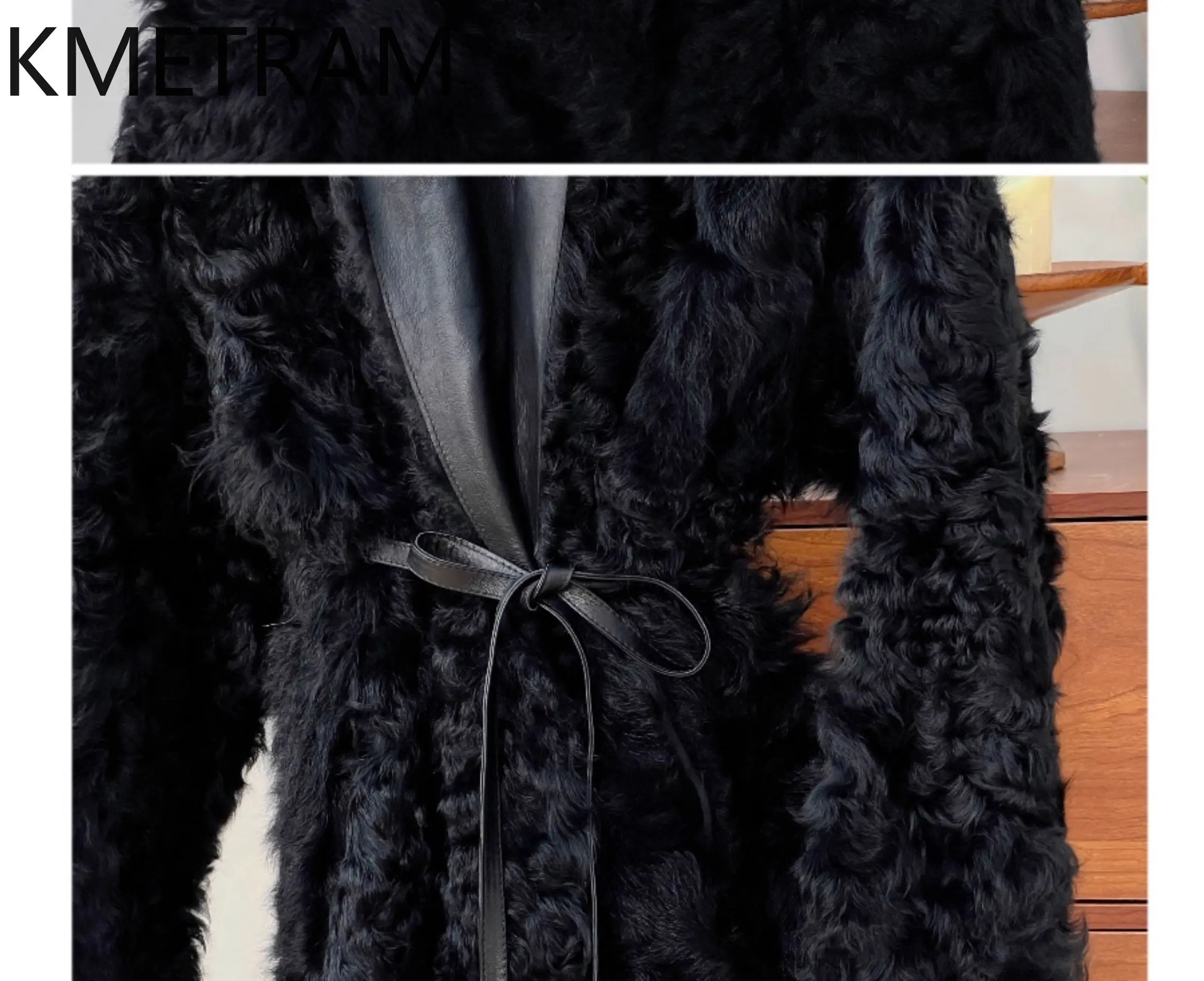 معطف فرو طبيعي من KMETRAM من جلد الغنم Xiaohu مع صوف مرفق مزدوج الوجه عالي الجودة على طراز هيبورن 2025 سترة شتوية للنساء